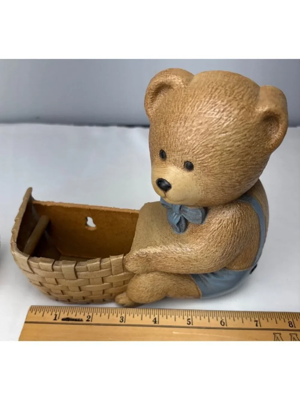 Burwood Bear Wall Planters Pair Blue Overalls Cute Rustic Décor USA Made